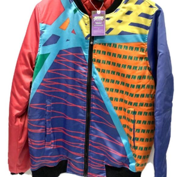 Mens Four Bomber Jacket Size Med Flashy Color-Block Design Broad welt pockets - Picture 4 of 7